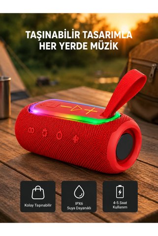Epilons Taşınabilir Mini Bluetooth Hoparlör Güçlü Ses Ve Şık Kırmızı Tasarım