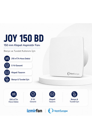Venteurope JOY 150 BD (210m³/h) Banyo ve Tuvalet Aspiratörü Banyo Fanı (Klapeli)