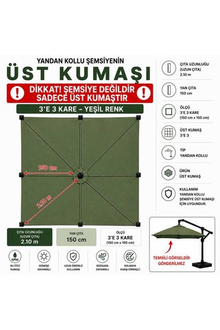 Şemsiyecim 3x3 Kare Yandan Kollu Şemsiye Üst Kumaşı Su İtici