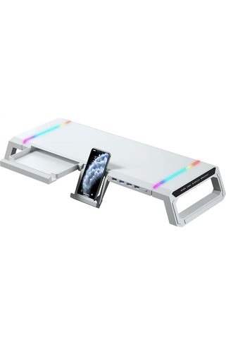 leeways Masaüstü Monitör Stand Yükseltici Katlanabilir RGB Çekmeceli Monitör Standı