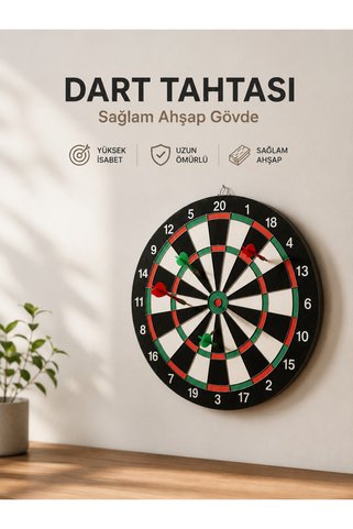 Evde, Ofiste ve Oyun Alanlarında Kullanıma Uygun Sağlam Ahşap Gövdeli Dart Tahtası