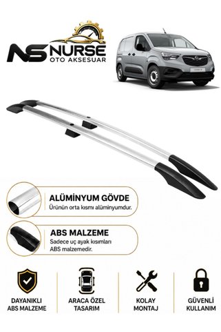 NURSE Opel Combo 2019-2026 Uzun Şase İçin Uyumlu Üst Port Bagaj Tavan Çıtası Gri Krom Reng