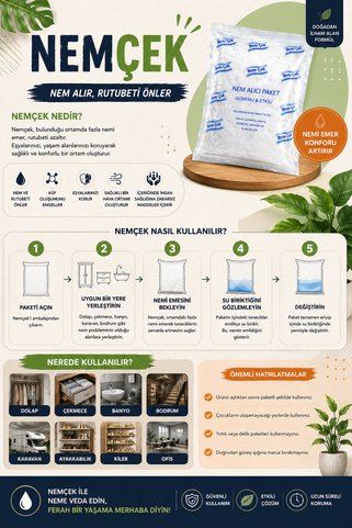 nemtut Nemçek Nem Alıcı Rutubet Giderici Küf Önleyici Koku Giderici Korozyon Önleyici 1250 Gr 5 Paket