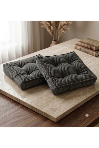 MoMMe KADİFE YER MİNDERİ SU YOLU KADİFE KARE YER KOLTUK MİNDERİ BÜYÜK SANDALYE MİNDERİ BALKON MİNDERİ 55*55 CM ANTRASİTGRİ 2 ADET