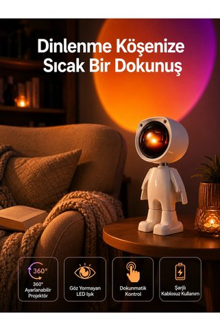 Najmaddin Kargo 180 Derece Dönebilen Astronot Masa Ve Gece Lambası Projektör