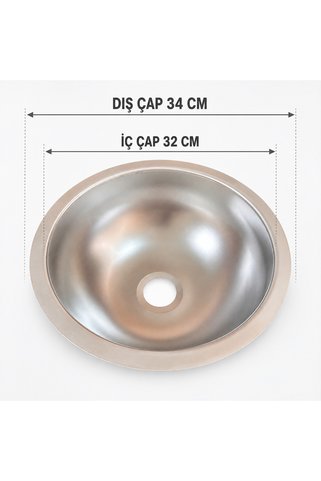 FTRMALZEMECİM YUVARLAK METAL EVYE 34 CM DIŞ ÇAP 32 CM İÇ ÇAP TEK HAZNELİ GÜMÜŞ RENK