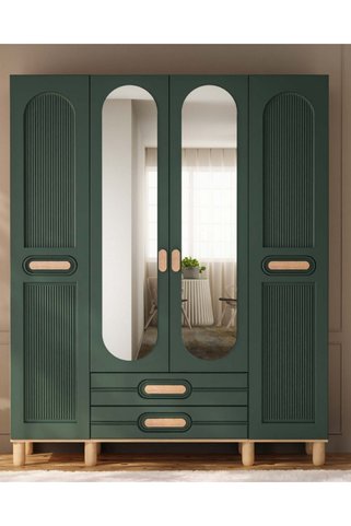 miracool Begonya 4 Kapaklı Gardırop / Dolap / Komple MDF / Fonksiyonel / Raf-Askılık ve Çekmeceli