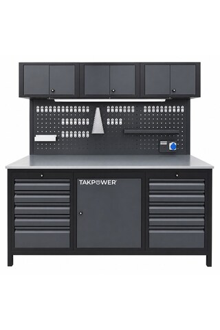 TAKPOWER 2 Metre Takım Tezgahı 10 Çekmeceli Üsten Dolaplı