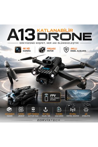 ZorvixTech A13 Katlanabilir Drone 4K HD Kamera Akıllı Engel Algılama Fırçasız Motorlu