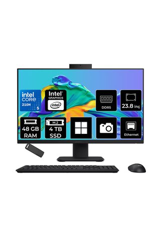ASUS ExpertCenter P400 Aio (P440VAK) Intel Core 5 210H 48GB RAM 4TB SSD Intel Graphics 23.8" Full HD (1920x1080) Win11 Home P440VAK-INBPCA040P435 Siyah All In One Bilgisayar + Per4 USB Bellek