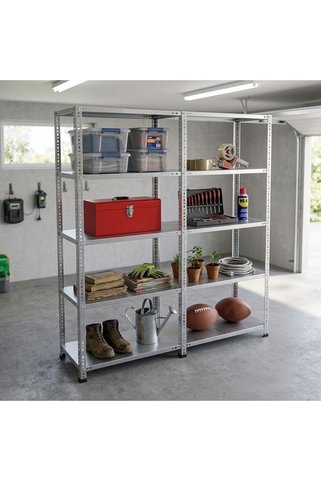 RafBurada 5 Katlı Duble Galvaniz Çelik Raf - Depo, Arşiv, Kiler, Dosya, Market Rafı 43x75 cm-150 cm-1.00 mm
