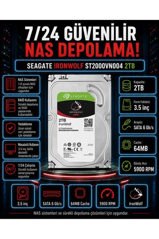 DİSK BANK 2 TB IRONWOLF 3.5 İnç ST2000VN004 NAS ve Ağ Depolama Sistemi Diski