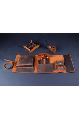 LWA Leather Üstün Kalite Deri Pipo Sarma Kılıfı, El Yapımı 1 Pipo Sarma Çantası Komple Seti, Pipo İçenler İçin Çift Kayış
