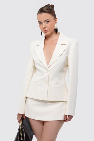 Thalure Kadın Ekru Vücuda Oturan Kısa Klasik Blazer