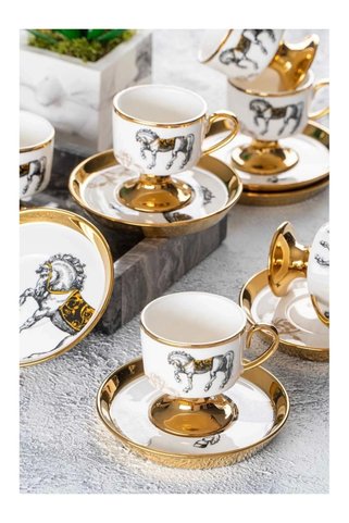 ACAR Lüx Versace Desen 6 Lı Porselen Ayaklı Fincan Takımı