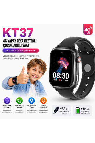 ROXİVA KT37 Wonlex 4G SIM Kartlı Çocuk Akıllı Saat 1.78" AMOLED GPS Görüntülü Arama Whatsap 2MP Kamera Android 8.1