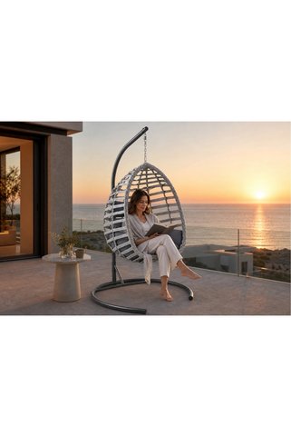 Vivense FINDIK TEKLİ RATTAN BAHÇE VE BALKON SALINCAĞI, GRİ