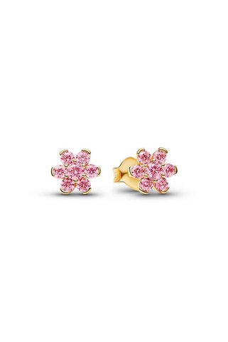 Pandora 14 Ayar Altın Kaplama Pembe Zirkon Taşlı Çiçek Küpe