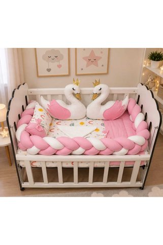 JULYA KİDS Ördekli Pamuklu 3’lü Örgülü Kenar Korumalı, Süs Yastıklı 6 Parça 60x120 cm Bebek Beşik Uyku Seti