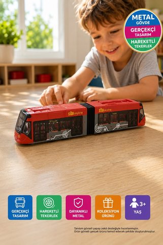TOYFEST Avenio Tramvay Kırmızı Metal Oyuncak Şehir Tramvayı Koleksiyon Modeli 20 cm