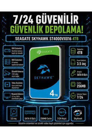 DİSK BANK 4 TB SKYHAWK 3.5 İnç ST4000VX016 Kamera, DVR ve NVR Kayıt Sistemi Diski
