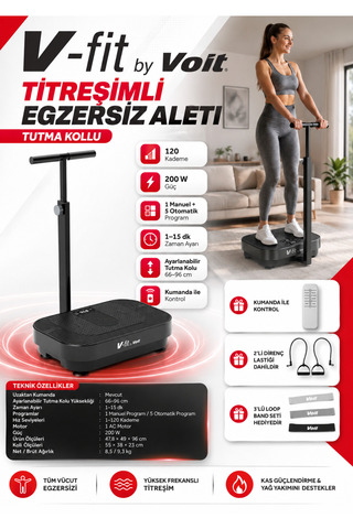 Voit V-Fit by Vibration Tutma Kollu Titreşimli Egzersiz Aleti 120 Kademe Kumandalı Spor Kondisyon Aleti