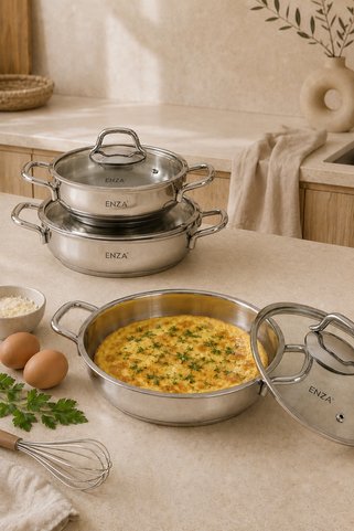 Enza Damla 6 Parça Paslanmaz Çelik Sahan Omlet Seti