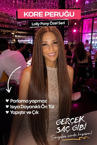 LOLLY PONY Düz Kahve 1 Metre Kore Fiber Sentetik Ön Tül Peruk