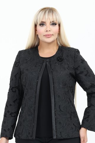 Ladies First Büyük Beden 4077 Siyah Ceket+Bluz Takım
