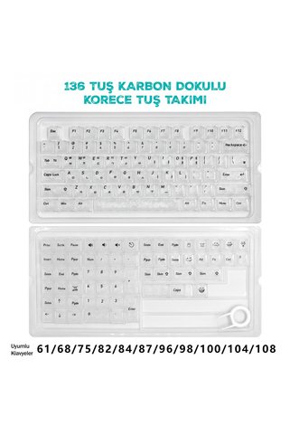 silabor 136 Tuş Korece PBT Tuş Takımı – Şeffaf Karbon Fiber Desenli Mekanik Klavye Keycaps Seti