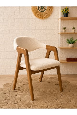 silla Lorenzo Sandalye Teddy Krem Kumaş Ceviz Ahşap Sandalye