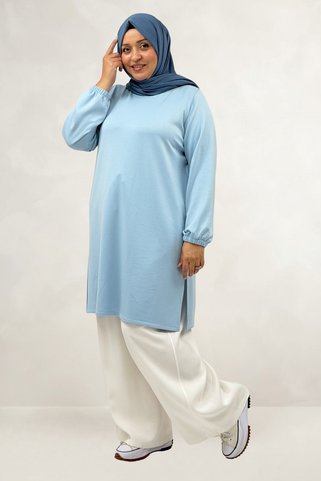 Eslina 68080 Büyük Beden Basic Modal Tunik - Bebe Mavi