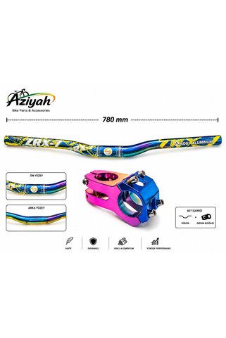 Ümit 780Mm Rainbow, Çok Renkli Alüminyum Bisiklet Gidonu ve Gidon Boğazı Seti