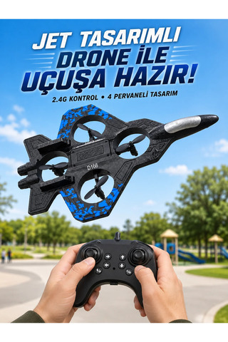 lotusstore1606 Jet Tasarımlı Uzaktan Kumandalı Drone 4 Pervaneli 2.4G 360 Derece Takla LED Işıklı Uçak