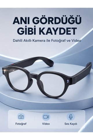 melonika Siyah Bluetooth Akıllı Gözlük Dahili Kameralı Fotoğraf Video Kayıt AI Çeviri Dokunmatik Kontrol Özel