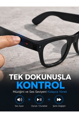 Siyah AI Destekli Akıllı Gözlük Dahili Kameralı Çoklu Dil Çeviri Bluetooth Müzik ve Arama Özellikli