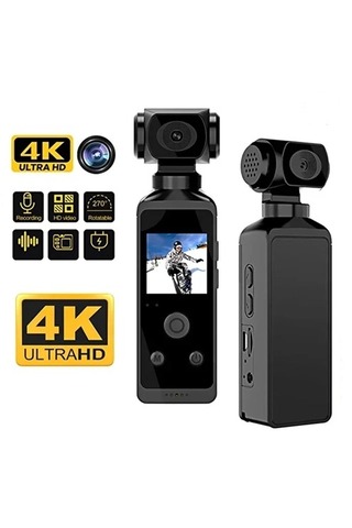 zamerya 4k Ultra Hd Aksiyon Kamerası 270° Geniş Açı Döner Klips Su Geçirmez Kılıf Wifi Kamera