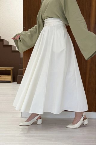 fayaboutique.com Beyaz İki Kemerli Fiorite Poplin Etek