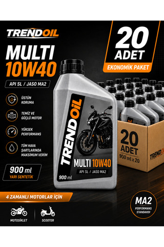 TRENDOİL Multi 10W40 Scooter ve Motosiklet Motor Yağı API SL JASO MA2 900ml 20'li Ekonomik Paket