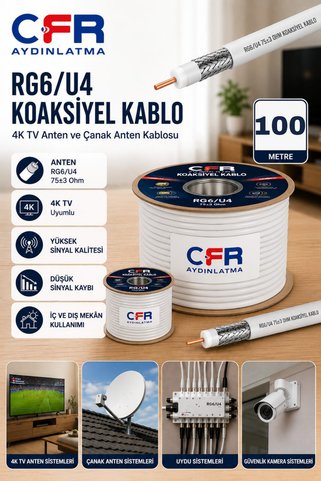 CFR LED AYDINLATM 4K Anten Uydu Kablosu Rg6 U4 Tv Anten Kablosu- 5,10,15,20,25,30,50,100 MT