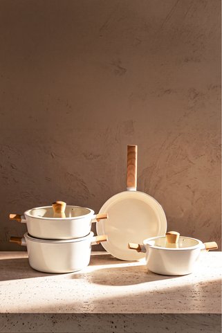 Perotti Danish Cook Beige İndüksiyon Tabanlı 7 Parça Tencere Seti Ahşap Saplı 1302