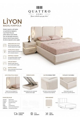 QUATTRO HOME Liyon Çift Kişilik Yatak Baza Başlık Seti