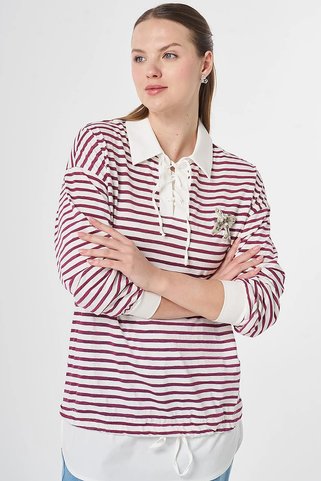 KYR Gömlek Detaylı Örme Sweatshirt Mürdüm