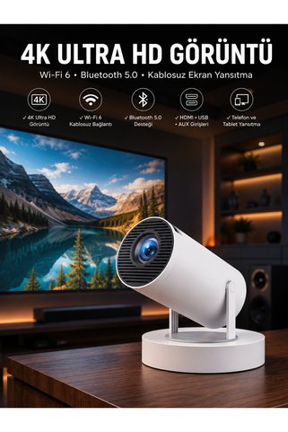 Taşınabilir Android Projeksiyon Ayaklı Çift Kollu 4K Çözünürlüklü Sinema Projeksiyonu