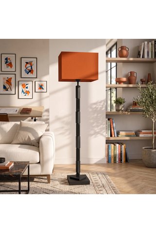 VENÜS NOVA VENÜS KRAZ | MODERN MAT SİYAH METAL LAMBADER | TURUNCU KARE KUMAŞ BAŞLIK | AYAKLI AYDINLATMA