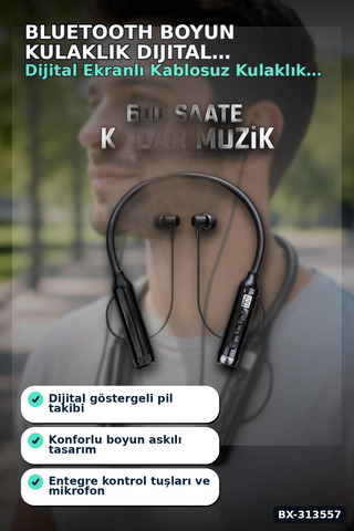 Eco Lounge Bluetooth V4.0 Boyun Kulaklık 600 Saat Bekleme Dijital Göstergeli Çift Cihaz Bağlantılı BX-313557