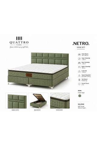 QUATTRO HOME Netro Çift Kişilik Baza Başlık Yatak Seti
