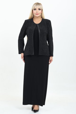 Ladies First Büyük Beden 4071 Siyah Ceket+Elbise Abiye Takım