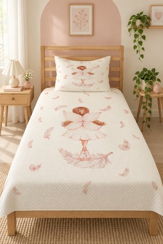 Evmila Kanatlı Prenses Desenli Bebek Ve Çocuk Baskılı Tek Kişilik Pike Takımı 160 X 220 Cm Beyaz