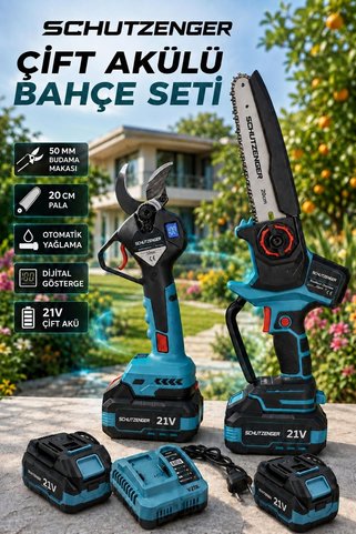 SCHUTZENGER KÖMÜRSÜZ MOTOR ŞARJLI DAL BUDAMA TESTERESİ ODUN KESME 20cm PALA DAL BUDAMA MAKASI GÖSTERGELİ 40mm SE